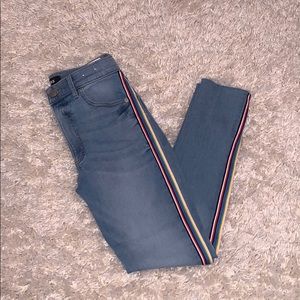 Light Wash Ankle Legging Jeans with Rainbow Stripe